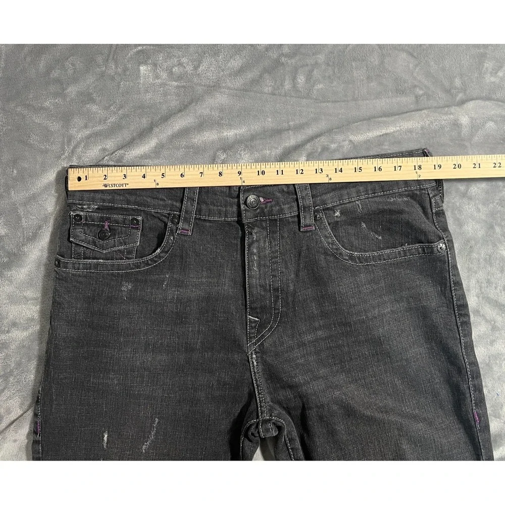 True Religion Ricky Relaxed Straight Jeans Men 38x34 Gray Distressed Flap Pocket